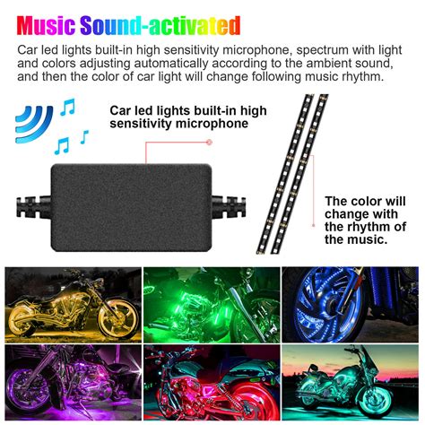 12pcs Rgb Motorcycle Led Light Accent Glow Neon Strip Kit Bluetooth App