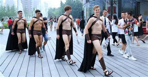 China Police Stop Half Naked Men Dressed As Spartans Parading In