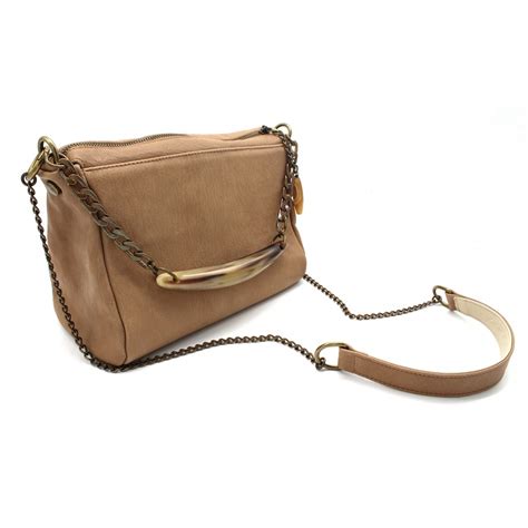 Laura B Bauletto Leather Leather And Mesh Bag Beige Strap Bag