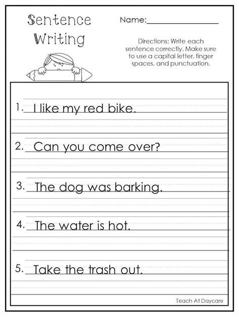 Free Sentence Building Kindergarten Writing Sentence Building 10 Printable Write The Sentence