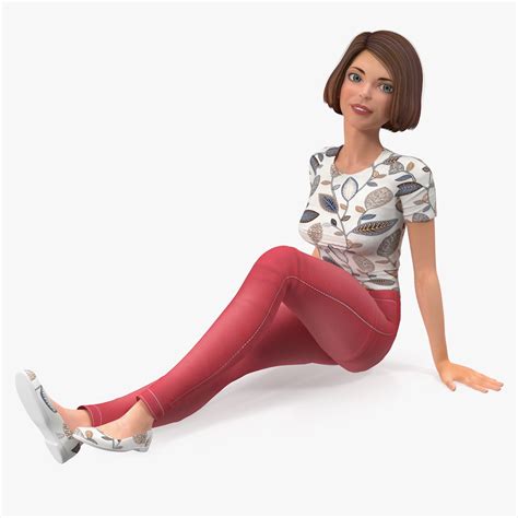 Cartoon Young Woman Casual Clothes Sitting Pose 3d Model 119 Max