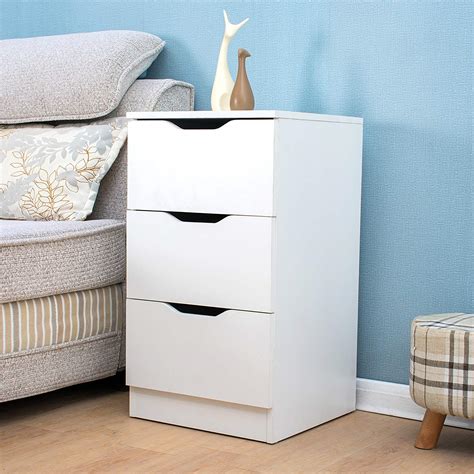 3 Drawer White Wood Bedside Table Cabinet Chest Of 3 Drawers