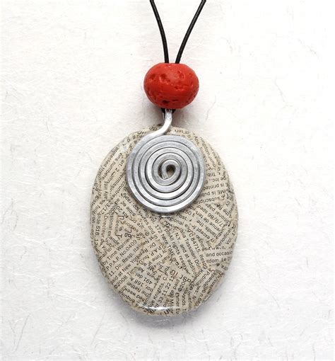 Eco Friendly Jewelry Newspaper Pendant Red Coral Bead