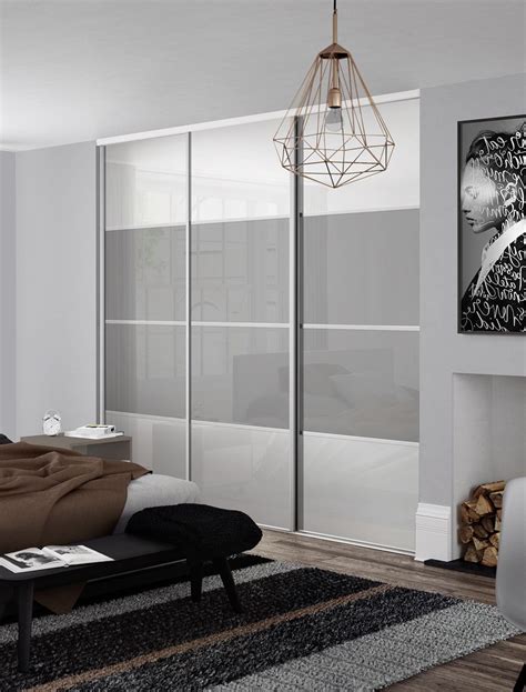 Flat polished frame with silver mirror & metallic gold glass. Classic 4 panel sliding wardrobe doors in Pure White and ...