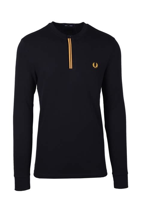 Fred Perry Long Sleeved Tipped Placket Henley T Shirt Black M