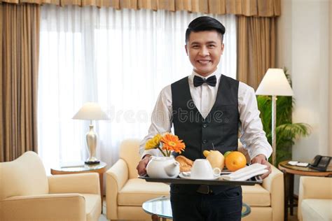 Asian Room Service Waiter Serving Breakfast Hotel Stock Photos Free