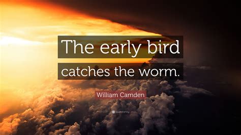 13 an early bird (that) catches the worm. William Camden Quote: "The early bird catches the worm ...