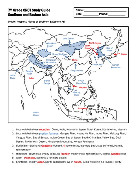 7th Grade Crct Study Guide Southern And Eastern Asia