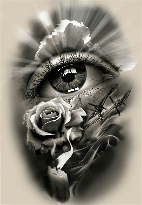 Tattoo Design Realistic Eye With Rose And Candle Tatuajes De Arte