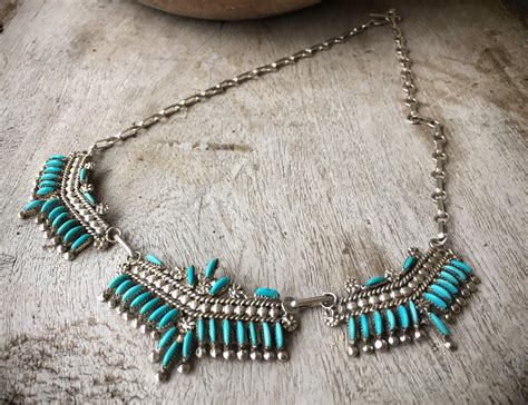 Zuni Jewelry Sterling Silver Turquoise Necklace Native American Indian