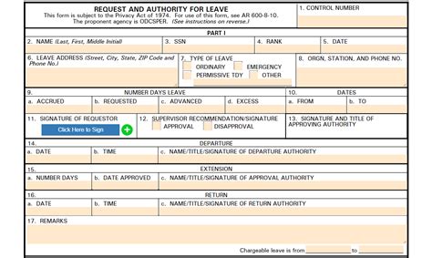 Fillable Form Da 31 Request And Authority For Leave Fillable Forms
