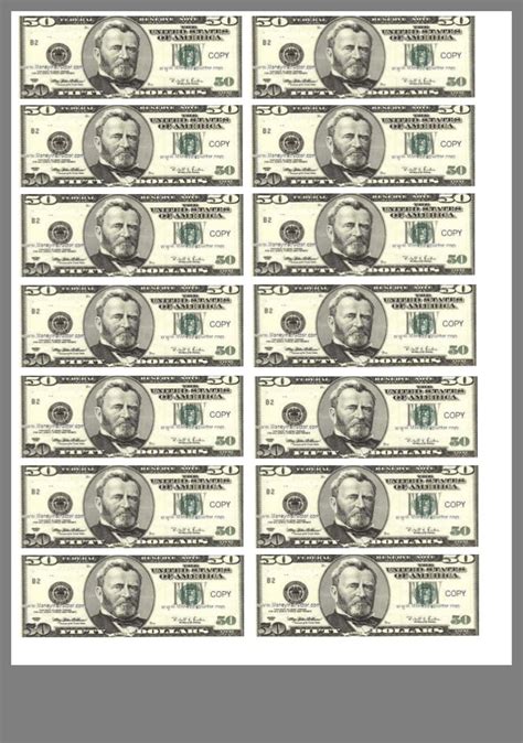 1 Dollar Bills Printable Sheet