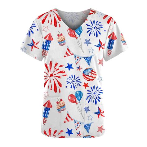 Womens July 4th Independence Day Patriotic Scrubtops Short Sleeve