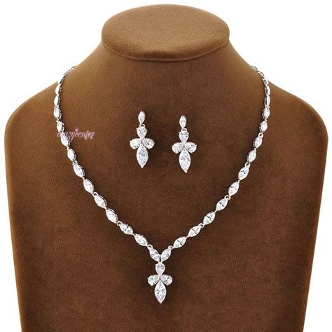 Fashion Bridal Cubic Zirconia Jewelry Set Necklace Drop Earrings Xmas