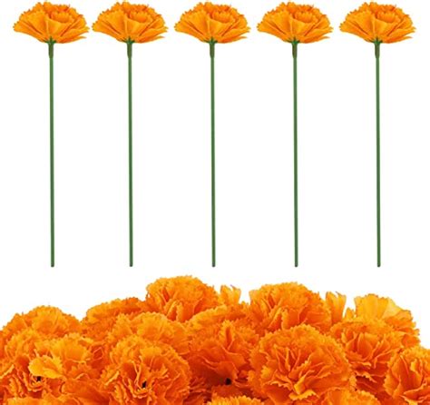 aiex 30pcs marigold flowers with stems marigold bunches orange artificial flowers for wedding