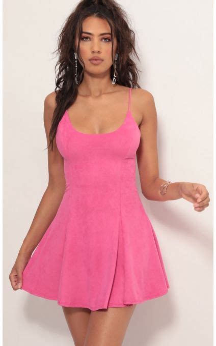 Style L50038 This Fitted Yet Flowy Mini Dress Is Made Of A Flirty Hot Pink Suede Fabric Dress