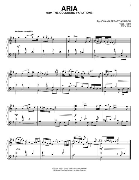 Aria Sheet Music By Johann Sebastian Bach Piano 155090