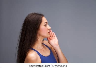Close Screaming Brunette Woman Isolated Studio Stock Photo