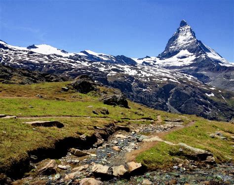 Trail With View Of Matterhorn Peak In Summer Zermatt Switzerland