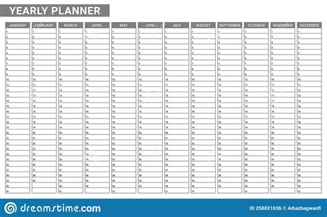 Yearly Calendar Empty Planner Template List Of Task Monthly Written On