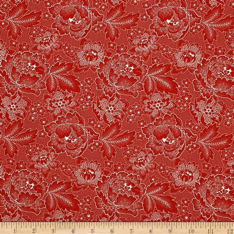 Qt Fabrics Antiquities Colebrook Large Linear Floral Red Quilts