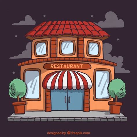 Free Vector Restaurant Facade In Cartoon Style Dibujos De Restaurantes Fachadas De
