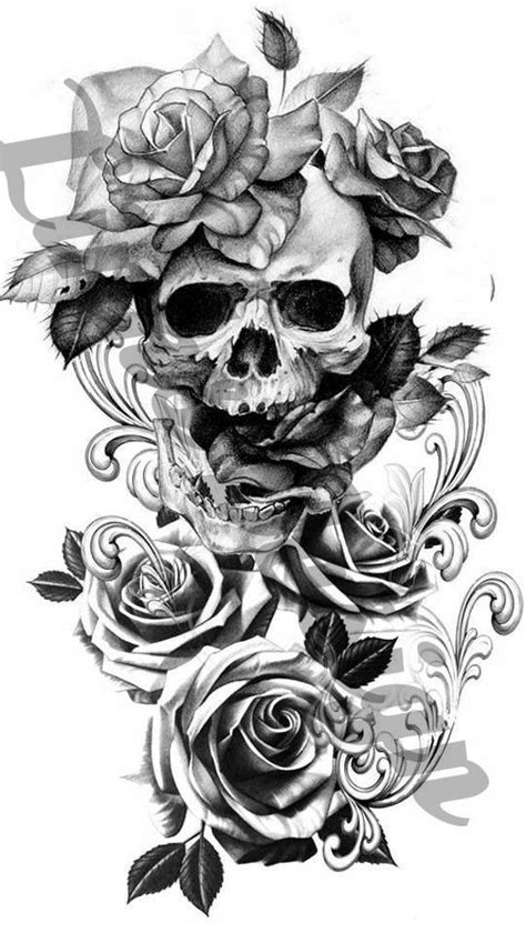 Roses And Skull With Scroll Waterslide Decal For Tumblers Etsy Skull Tattoo Flowers Skull