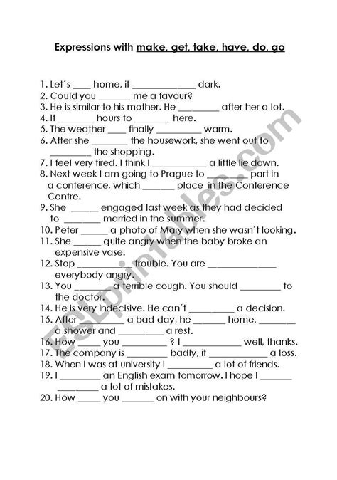 Expressions With Make Get Dotake Have Go Esl Worksheet By Bohda