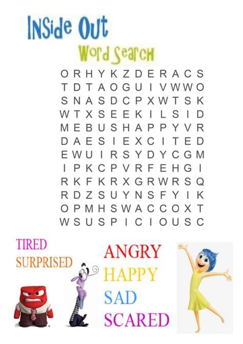 Inside Out Word Search Worksheet Inside Out Emotions Workbook Teachers