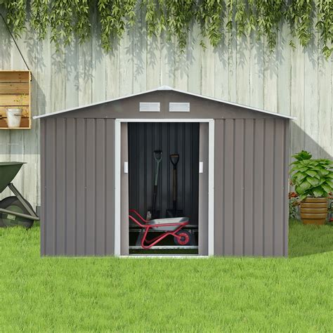 Outsunny 9 X 6ft Outdoor Storage Garden Shed Sliding Door Galvanised