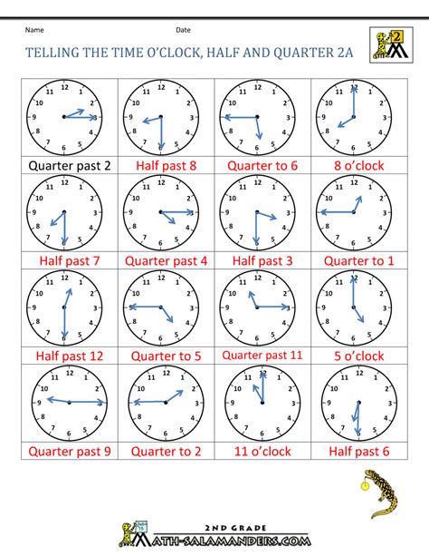 time worksheet o clock quarter and half past