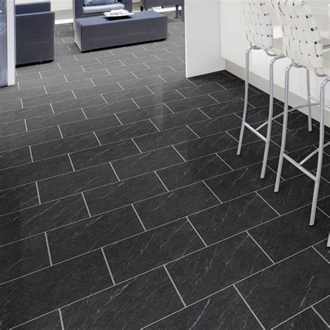 Luvanto Polished Black Slate Vinyl Tile Flooring Leader Floors