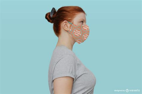 redhead girl solid background face mask mockup psd editable template