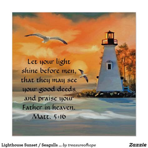 Lighthouse Sunset Seagulls Bible Verse Poster Zazzle Bible Verse
