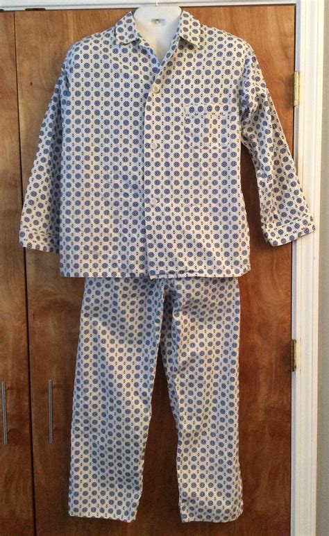 Vintage Mens Pajamas 1950s 1960s Sanforized 100 Cotton Size Medium Blue Medallion Print By