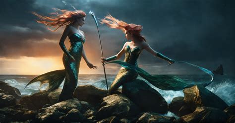 Lexica Create A 4k Detailed Photo Of Two Evil Sleek Mermaids Fighting