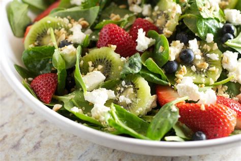 Spinach Salad With Berries Kiwi And Goat Cheese