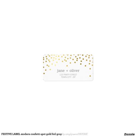 Festive Label Modern Confetti Spot Gold Foil Gray Zazzle