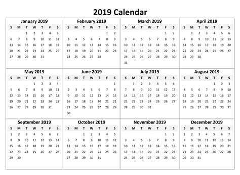 Year Planner Template 2019 Printable 2019 Yearly Calendar Templates