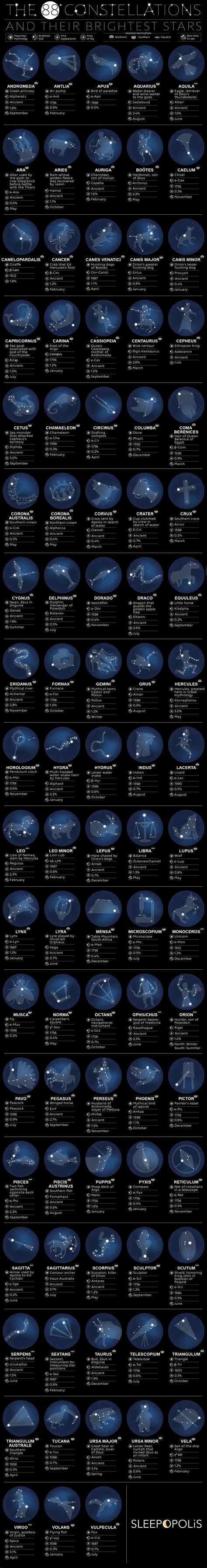 The 88 Constellations And Their Brightest Stars Infographics