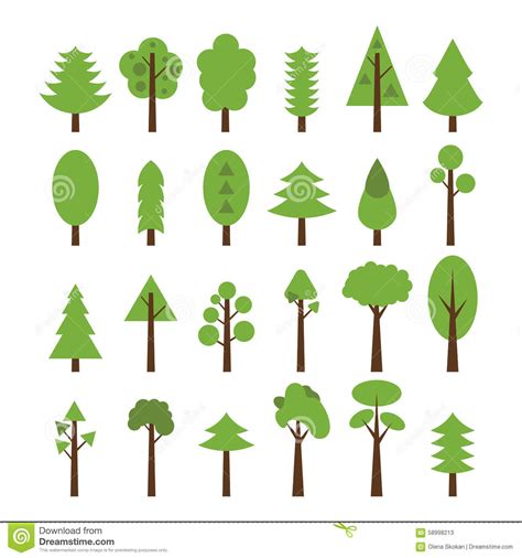 Set Of Flat Icons Tree Green Trees Icons Set Stock Vector