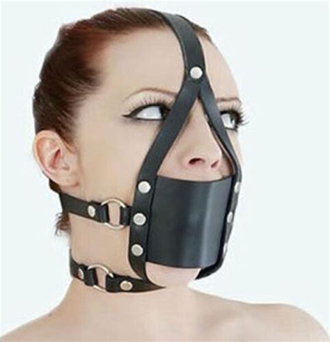 Faux Leather Open Mouth Gag Bondage Head Harness Mask Hood Slave Sm