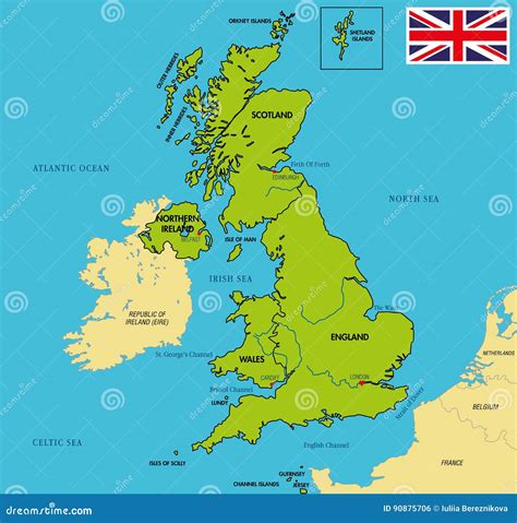 Mapa Político De Reino Unido Con Regiones Y Sus Capitales Ilustración