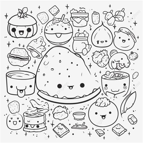 Ausmalseite Der Kawaii Essen Umriss Skizze Zeichnung Vektor Essen Süße