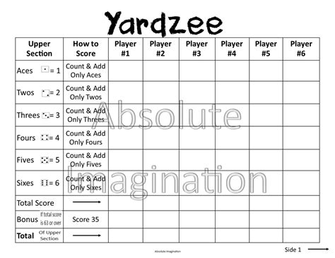 Printable Large Print Yardzee Score Card Yardzee Board Lawn Yahtzee