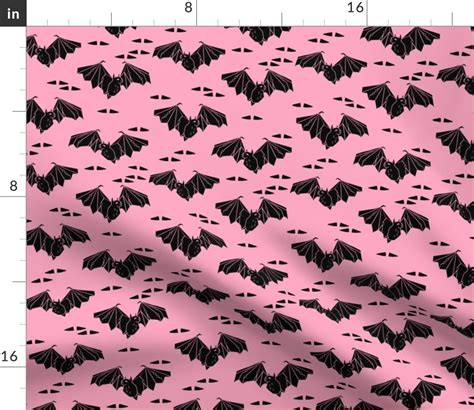 Spoonflower Fabric Bat Halloween Pastel Pink Spooky Scary Bats Black