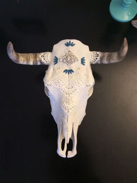 Swarovski Crystal Vintage Rhinestone And Turquoise Adorned Cow Skull