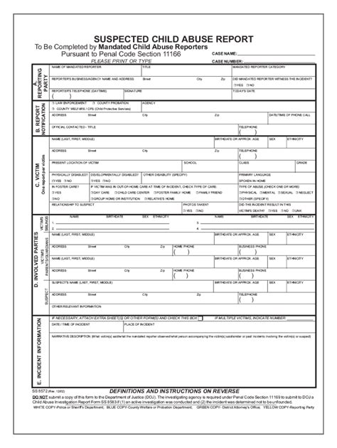 Fillable Online Mandated Reporter Form Ss 8572pdf The Child Abuse