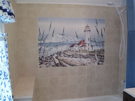 Coastal Shower Tile Mural Idea Bathroom Shower Panels Shower Tile