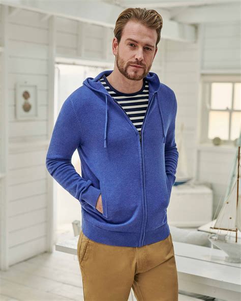Echo Blue Organic Cotton Cashmere Mens Hoodie Woolovers Uk